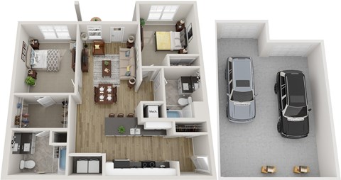 Floor plan for 2 beds, 2 baths, 1098 sqft